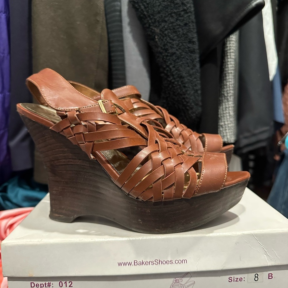 Bakers Tan Woven Wedge Sandals